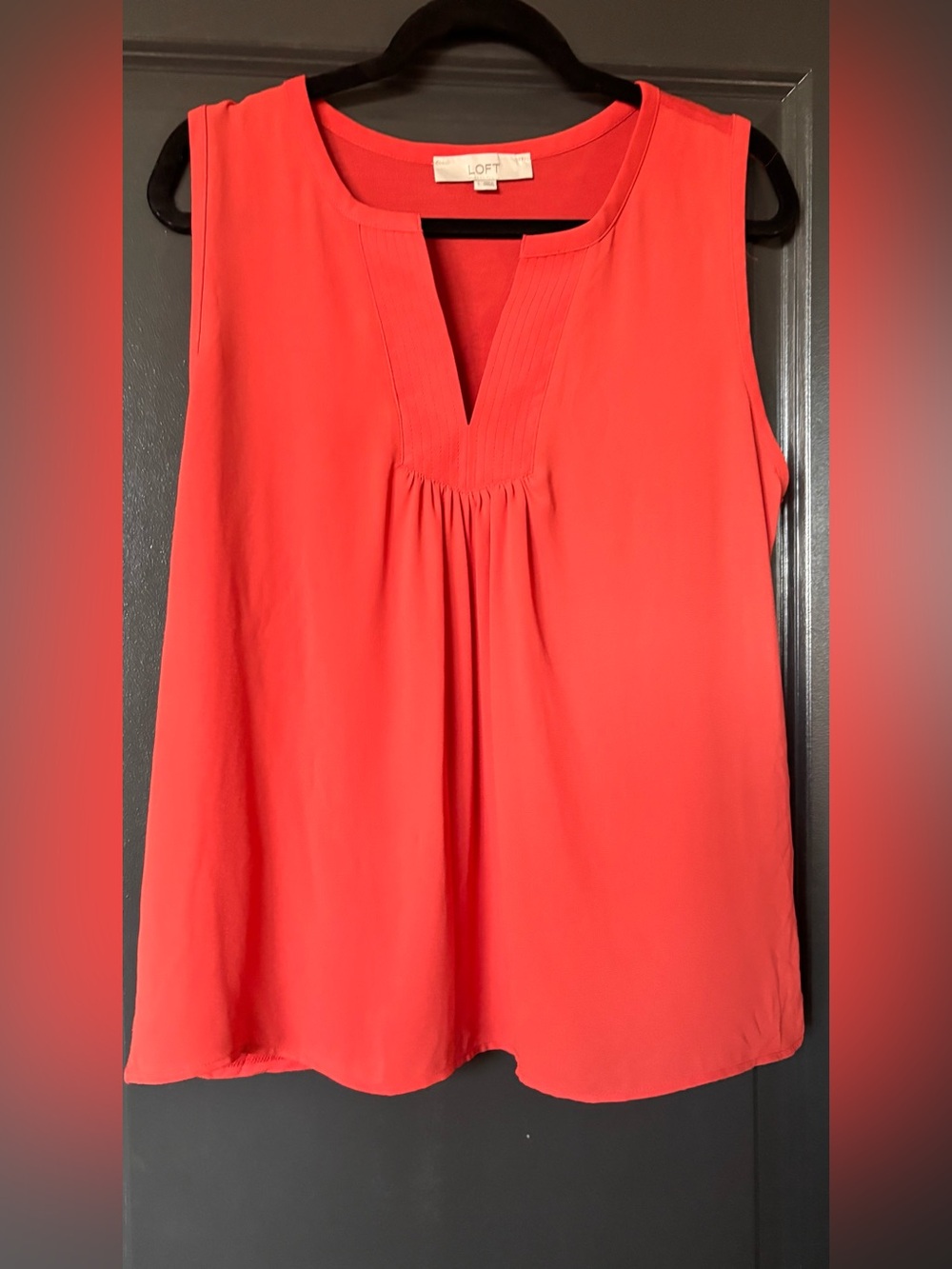 LOFT Coral-Red Sleeveless V-Neck Pleated Front Camisole